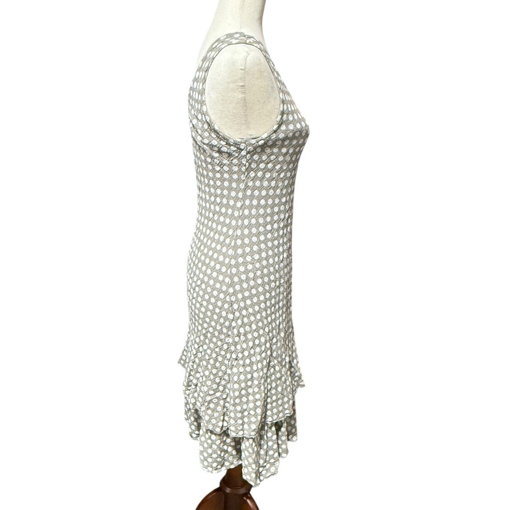 Angela Mara Gauzy Cotton Blend Tan Polka Dot Tiered Dress Size M Italian Beachy - Picture 3 of 10